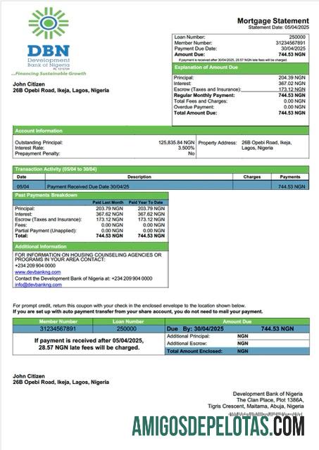 em branco Modelo Word e PDF de declaração de hipoteca do Banco de Desenvolvimento da Nigéria da Nigéria